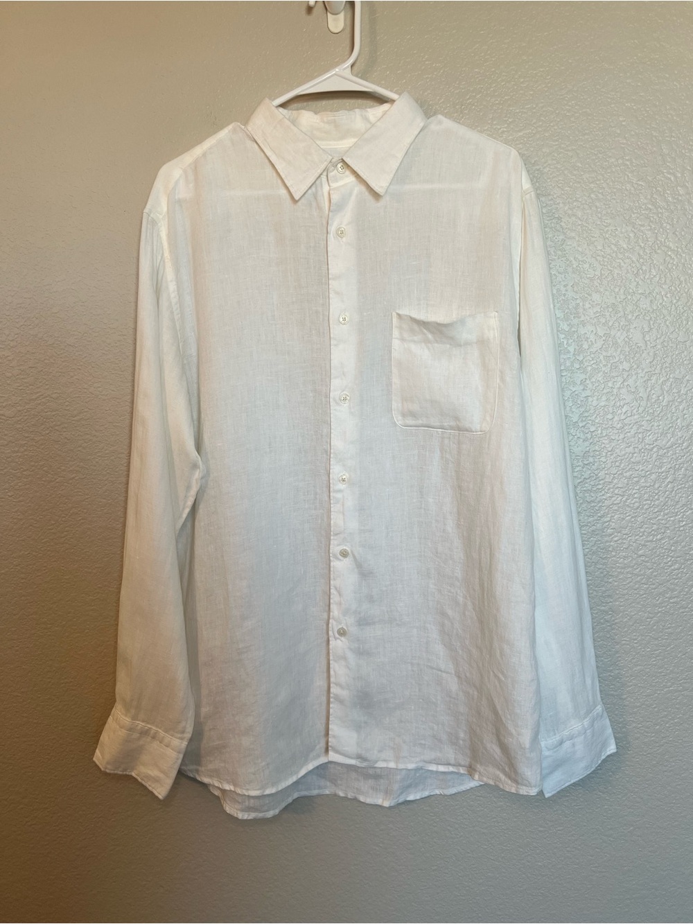 Uniqlo 100% Linen Button Front Shirt White Long Sleeve Men’s Large NWOT